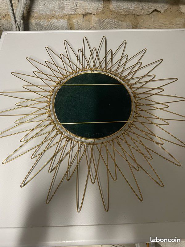 Rare grand Miroir Sorcière Vintage 1950 en laiton doré (image 12)