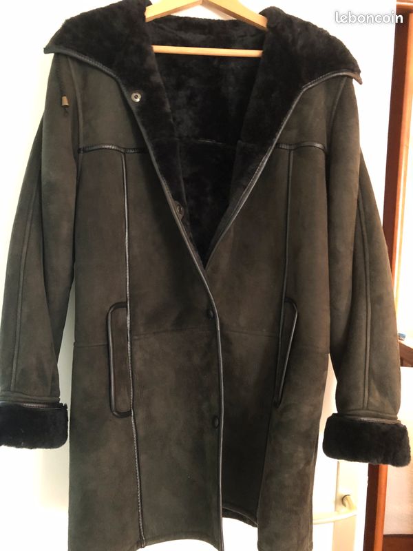 Manteau En Cuir Et Fourrure - Taille 40/42 (L), Marron, Excellent État - Occasion