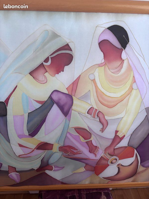 Tableau peinture sur soie 2 dames (image 3)