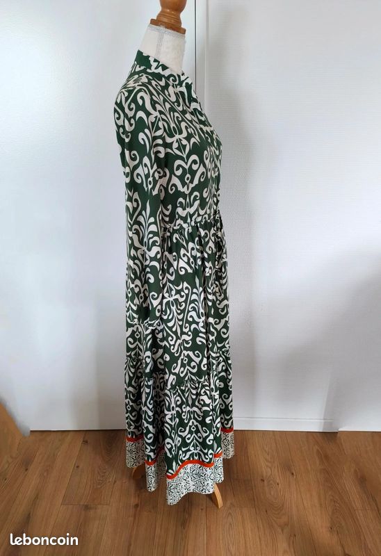 Robe longue imprimé vert et blanc, Joli & Jolly, taille 38 (image 8)