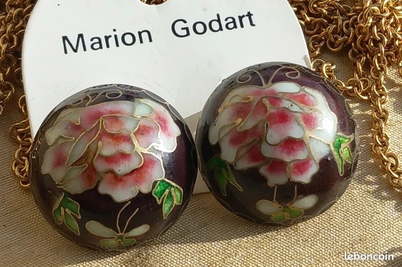 Boucles D'oreilles Clips Violettes émaillées - Vintage, Métal Doré, Occasion