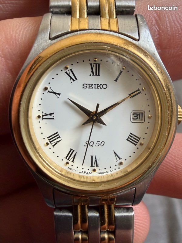 Montre Femme Vintage Seiko - Cadran Blanc, Boîtier Et Bracelet Plaqué Or, Quartz, Années 90, En Très Bon état