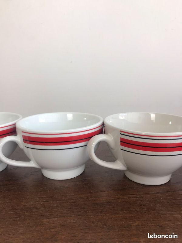 4 bolées à cidre vintage avec lignes rouges et noires (image 4)