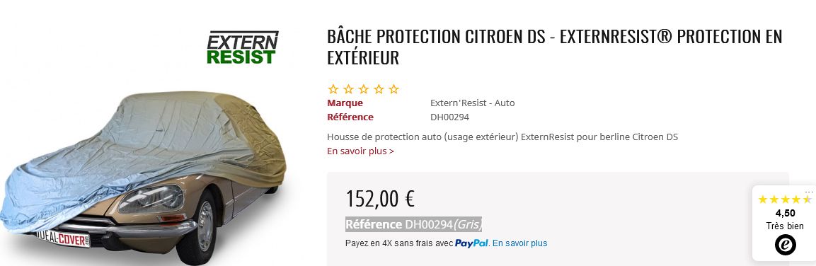 Housse - Bâche de protection en extérieur pour DS Citroën ( ExternResist®  de chez IDEAL-COVER ) - Équipement auto