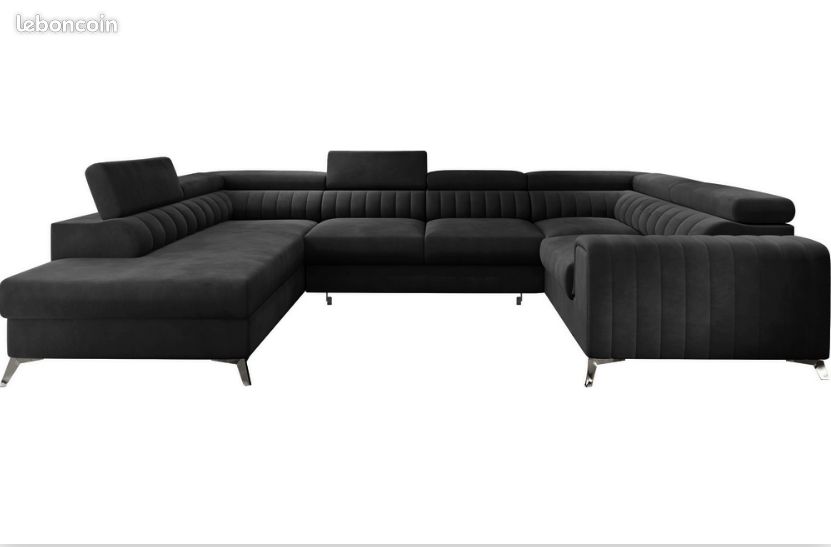 Canapé Luxe Luca velours gris anthracite accoudoir gauche 7/8 places (Modèle avec défaut mineur) (image 6)