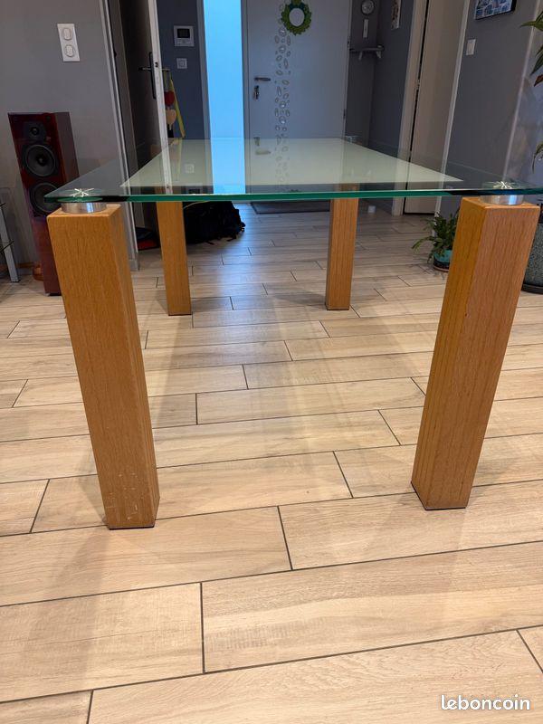 Belle table à manger en verre et chêne (image 2)