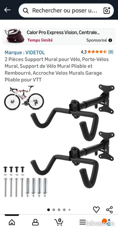 Sportneer Support Mural Vélo Réparation 360° - Porte-Vélo Robuste Jusqu'à 20kg Avec Pince Rotative