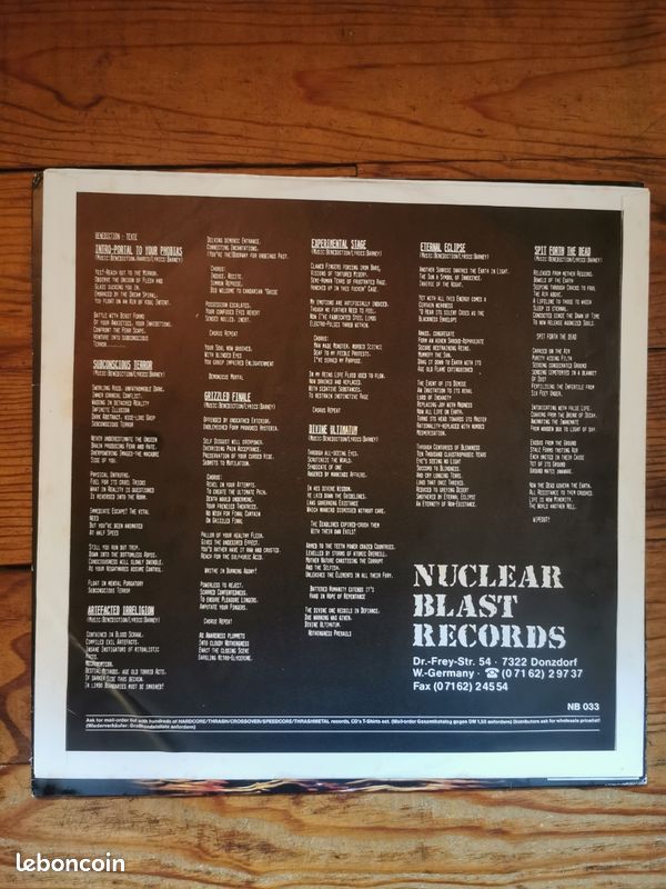 Benediction "Subconscious terror" 1rst press 1990 vinyle (image 3)