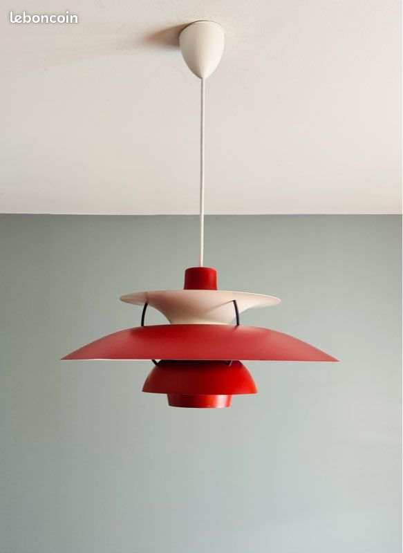 Suspension PH5 Louis POULSEN rouge années 60 70 (image 1)