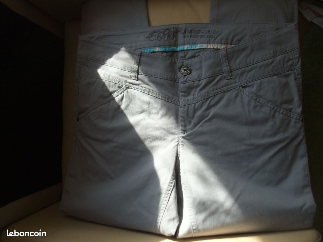 Pantalon Court (Pantacourt) TOLENTINO Coton Gris Rayé - Taille 44 - Occasion Très Bon État