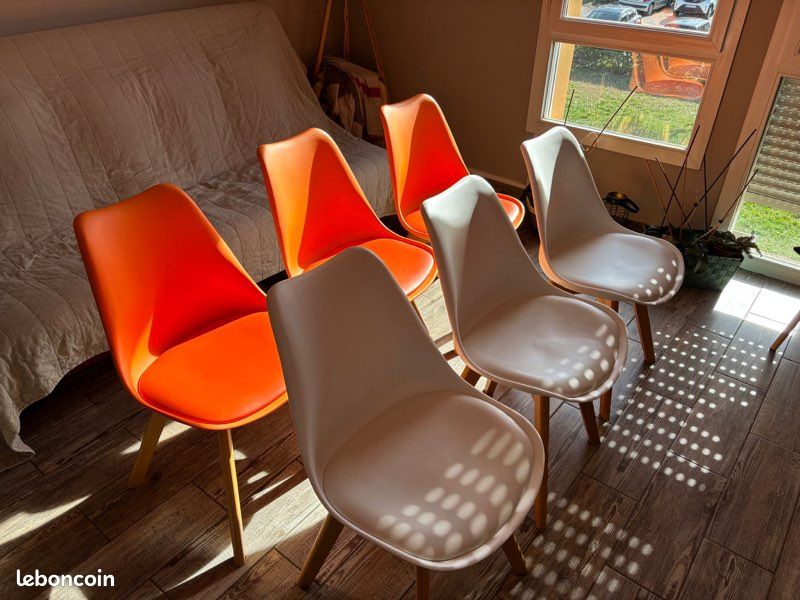 Lot De 6 Chaises De Salle à Manger Modernes Orange Rembourrées éponge - Structure Acier - Neuf