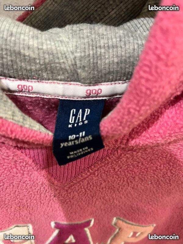 Pull à Capuche Polaire GAP Rose - Fille 10-11 Ans - État Parfait - Coton/Polyester