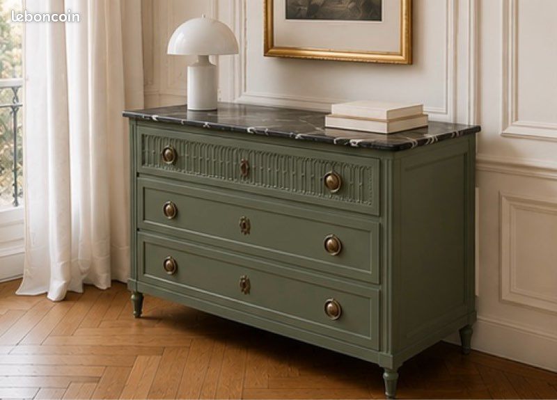 Commode ancienne style Louis XVI, commode verte (image 2)
