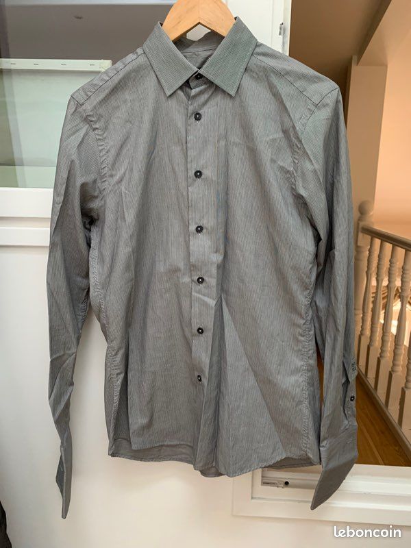 Chemise Givenchy gris rayures slim taille 39 poignets mousquetaires (image 1)