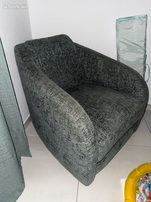 Fauteuil bleu chiné (image 2)