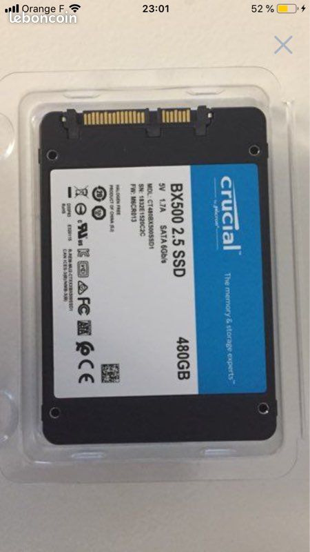 Vends carte SSD CRUCIAL neuve dans sa boîte d’origine jamais utilisé (image 2)