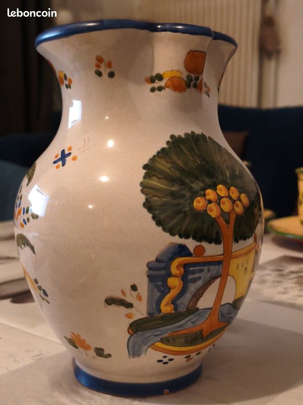 Ancien pichet / cruche poterie Francaise / décors peints a la main H20cm (image 4)