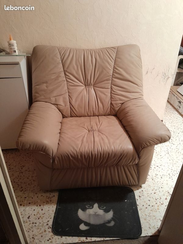 Canapé et fauteuil cuir beige (image 4)