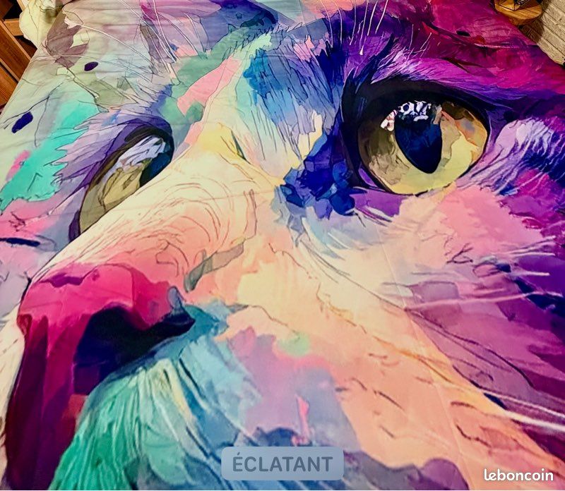 Parure de lit 220x240 – Chat artistique multicolore – Ultra douce (image 5)