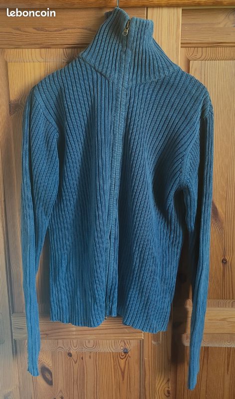 pull homme en coton fin avec finitions bord-cote bleu pulls homme | GÉMO