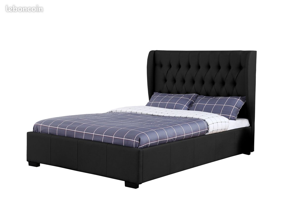 LIT COFFRE CLARISSE CAPITONNÉ – Tissu Lin Noir (image 2)