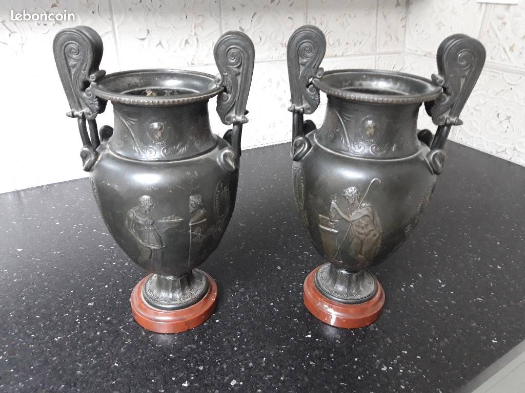 Vases anciens amphores _ grec _ romain _ Cassolettes _ Régule ou « faux bronze » _ XIXème siècle _ Vintage (image 4)