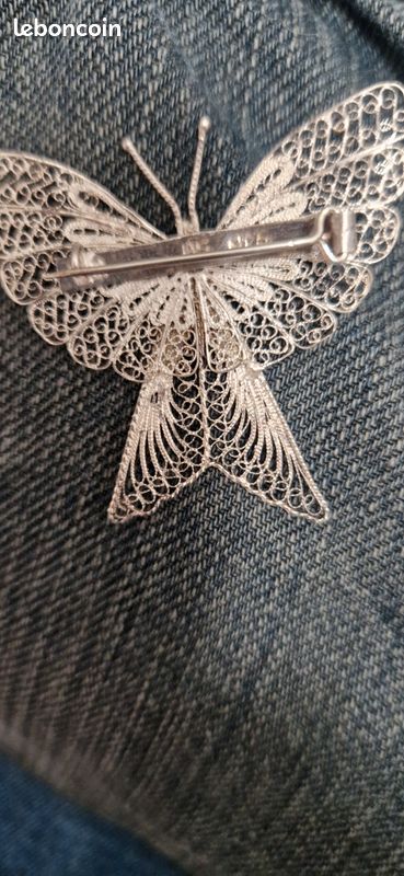 Broche papillon vintage Art nouveau en filigrane d'argent, vers les années 1930 - France
