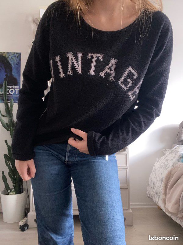 Sweat inscription“VINTAGE” noir – Taille S (image 2)