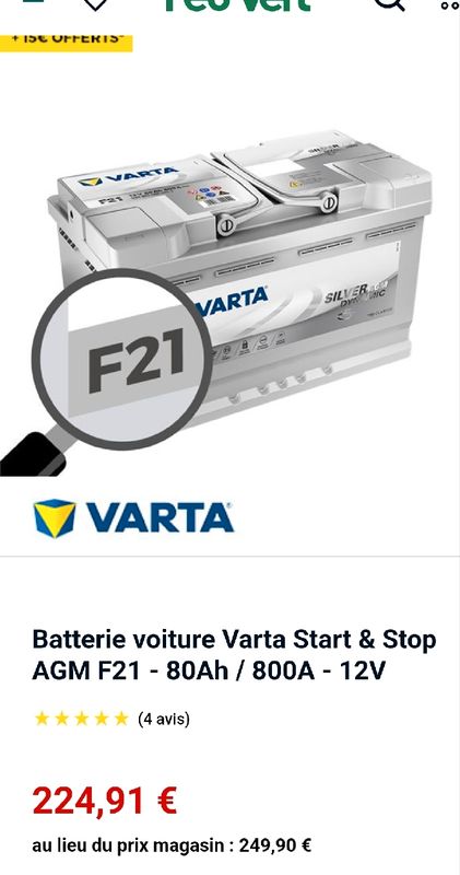 BATTERIE F21 VARTA START-STOP 12V 80Ah 800A AGM NEUVE - Équipement auto