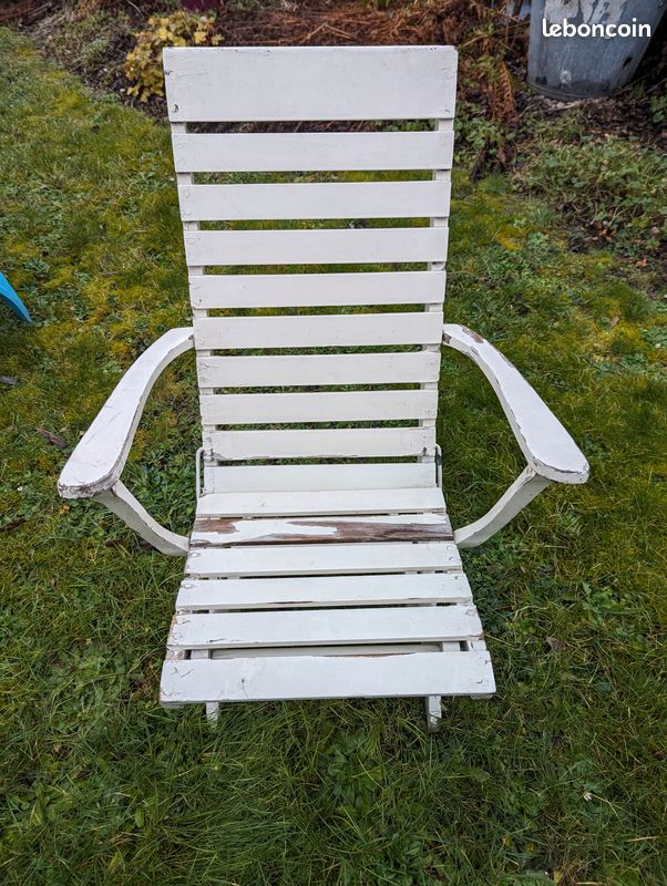 Table ronde et chaise en bois de jardin vintage (image 5)