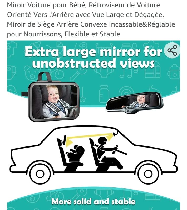 Miroir de siège arrière de voiture réglable, rétroviseur pour bébé