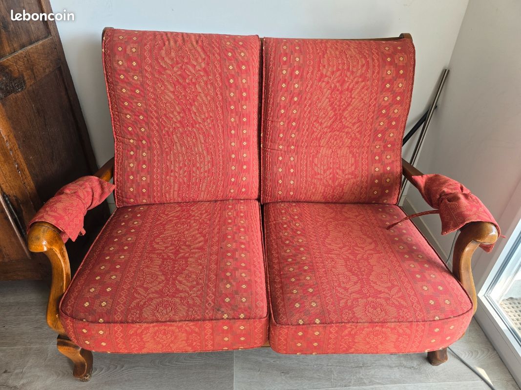 Ensemble Canapé 2 places et fauteuil style Louis Philippe en bois massif merisier (image 2)