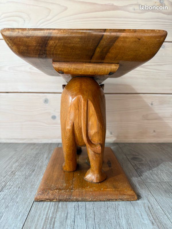 Tabouret vintage éléphant Teck 1950s déco africain (image 7)