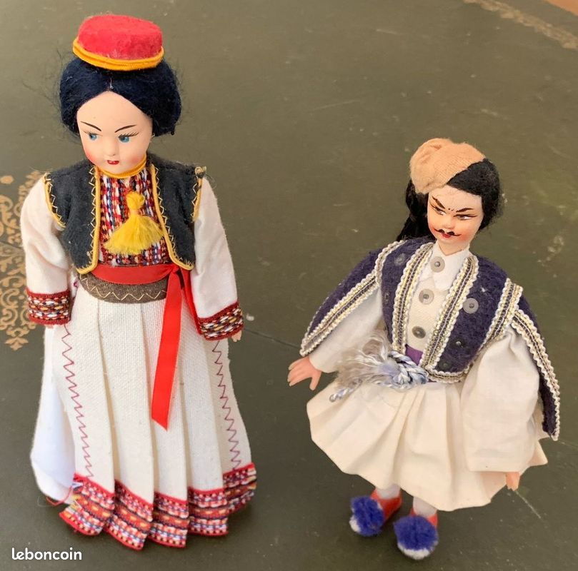 Deux Poupées Folkloriques Tyrol/Bavière En Celluloïd - 26cm - Allemagne Vintage