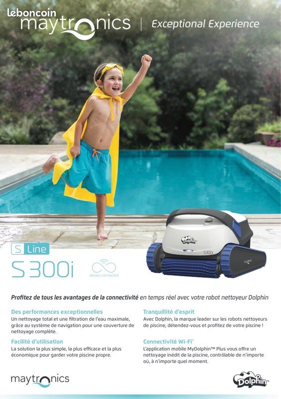 Robot Nettoyeur De Piscine Dolphin Maytronic S300i - Nettoyage Fond, Parois, Ligne D'eau - Piscine Jusqu'à 12 M - Application Mobile