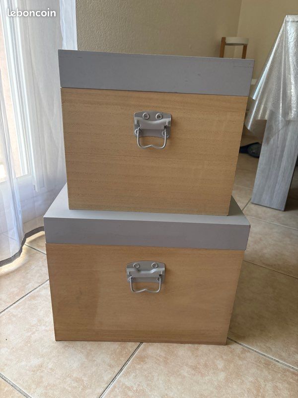 Lot de 2 coffres de rangement en bois déco (image 2)