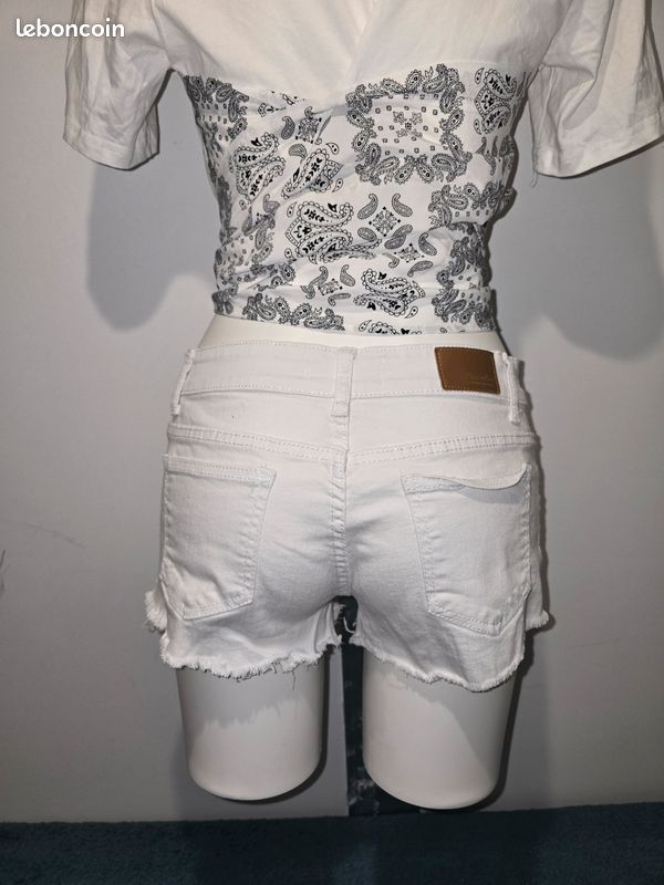Short en jean blanc avec perles et strass jovial denim m 38 (image 7)