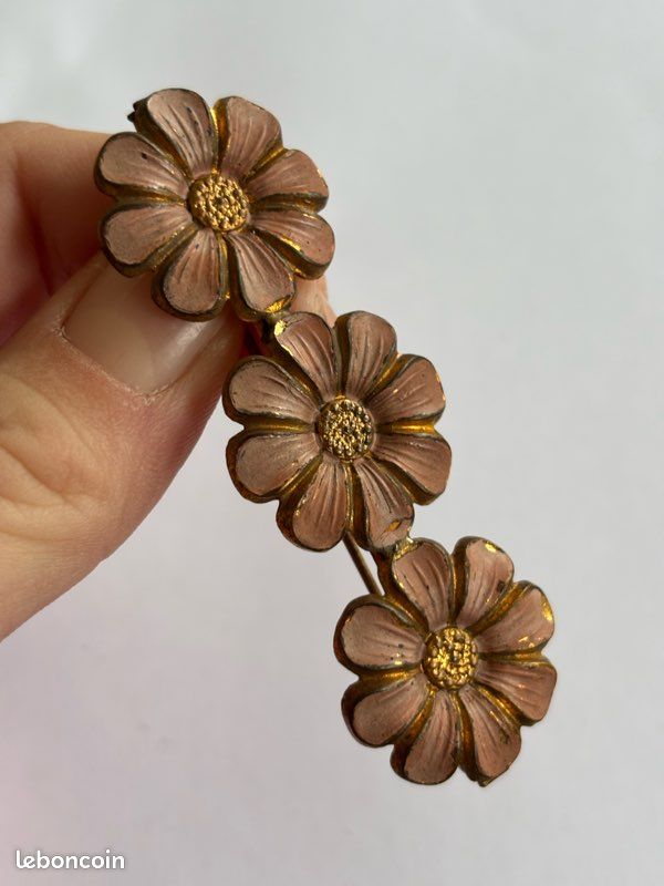 Broche Vintage Années 50 - Fleurs Stylisées En Métal Doré