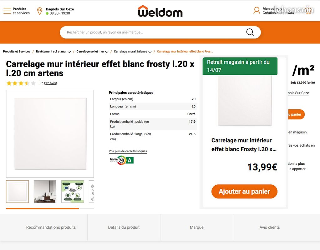 Lot prêt à l’emploi : colle et joint à carrelage + carrelage mural 20x20 (faïence) (image 15)