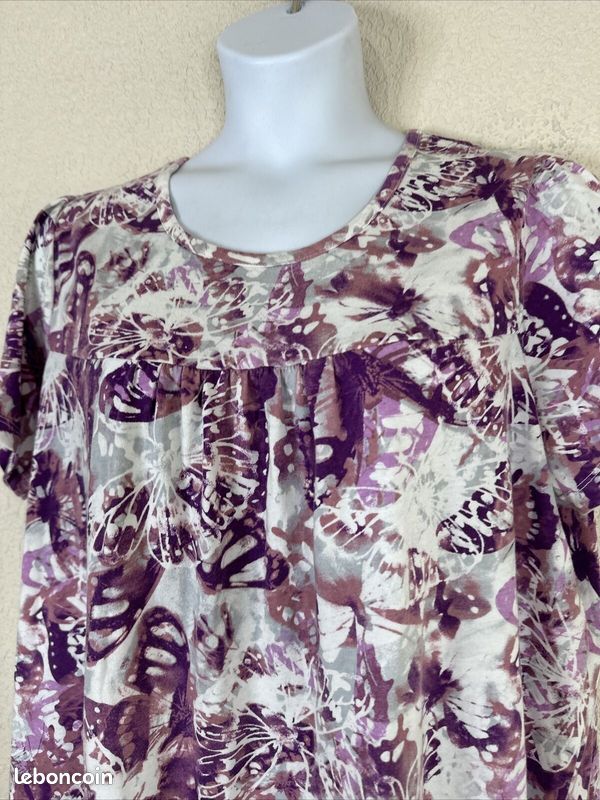 T-shirt Femme Grande Taille 1X (22/24) Violet Papillon Scoop à Manches Courtes Roaman (image 3)