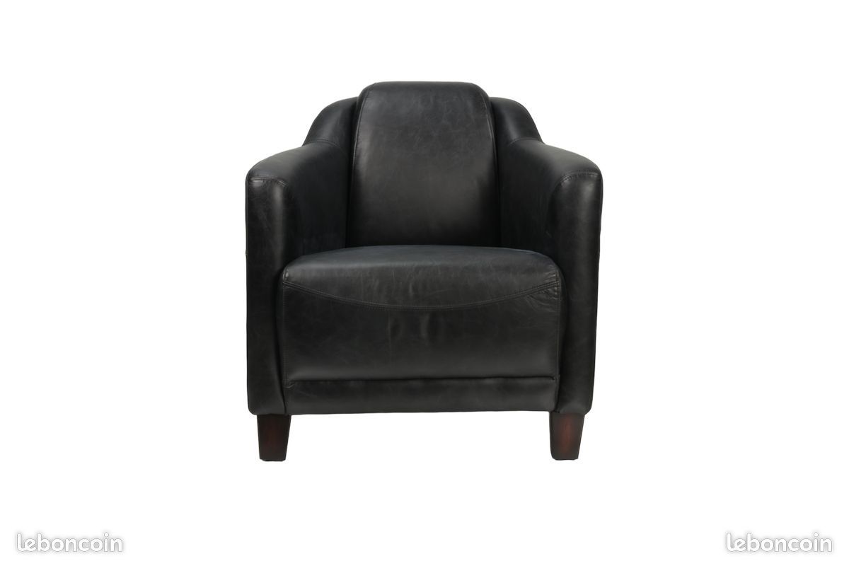 Fauteuil club Noir en cuir (Neuf) - Decoduweb - livraison offerte (image 2)