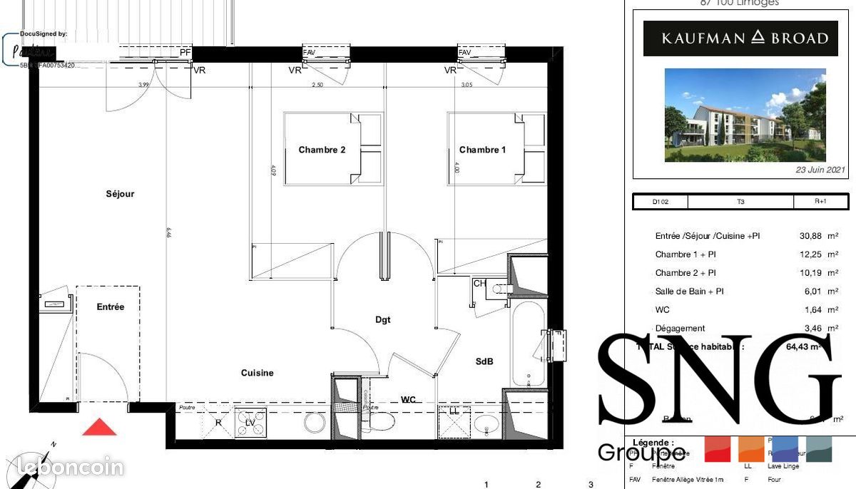 Appartement a louer  - 3 pièce(s) - 64 m2 - Surfyn