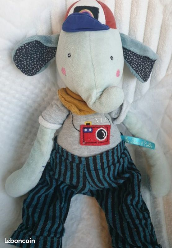 POUPÉE DOUDOU peluche ÉLÉPHANT Pablo LES BROC'N ROLL'S MOULIN ROTY (image 3)