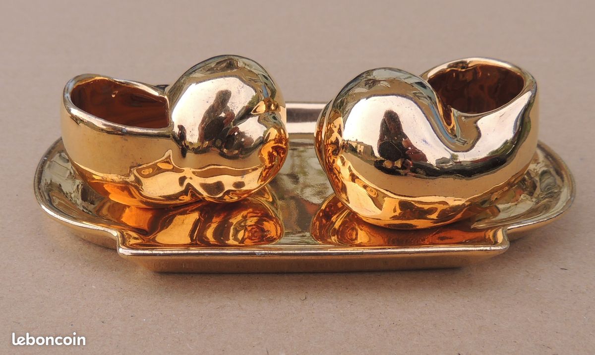 Ancien saleron salière poivrière escargots dorés porcelaine de Paris années 50 (image 7)