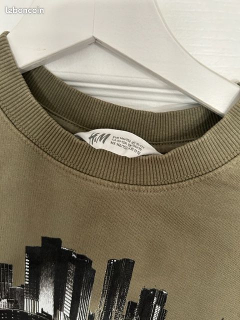 Sweat Sweatshirt léger ado garçon H&M 10-12 ans kaki motif