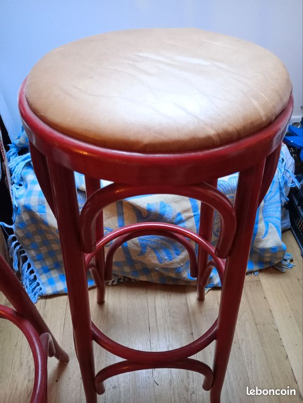Tabourets de bar bois et cuir (image 2)