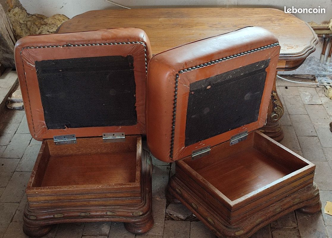 Table salon et ses 2 poufs coffres chene massif (image 2)