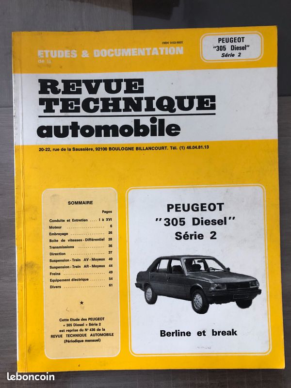 Revue Technique Peugeot 305 Équipement Auto