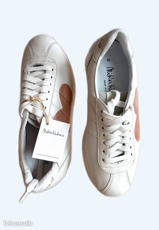 Sneakers NIRA RUBENS® "cuore" made in italy de couleur blanche, or rose/cuivre / pointure 36 (neuves) (image 1)