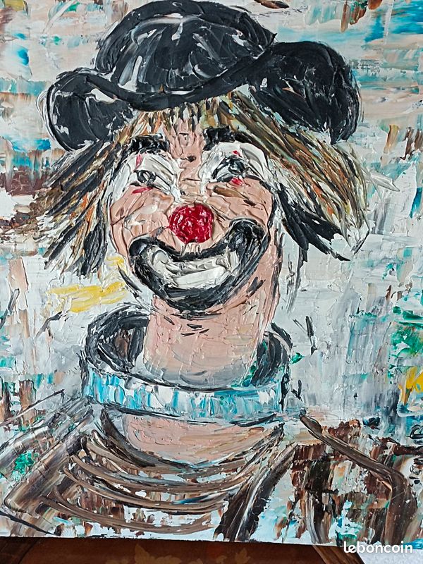 Tableau Clown peinture au couteau signé Jean BOUTET connu au xx em et Coté (image 2)